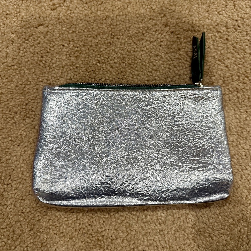 Ipsy Silver Makeup Bag Toiletry Bag Pencil Pouch Trap Sack